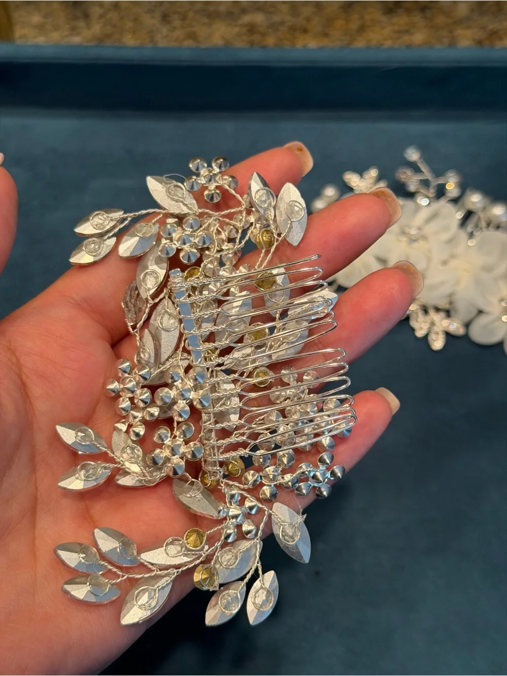 Bridal Hair Comb Set - Ivory Floral & Silver Crystal Accents